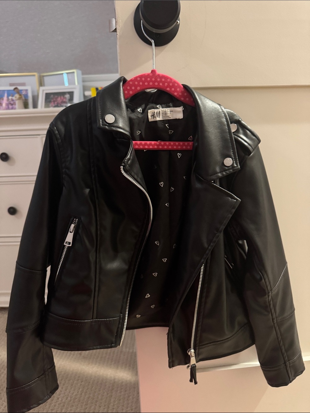 H&M Black Faux Leather Biker Jacket with Silver Hardware